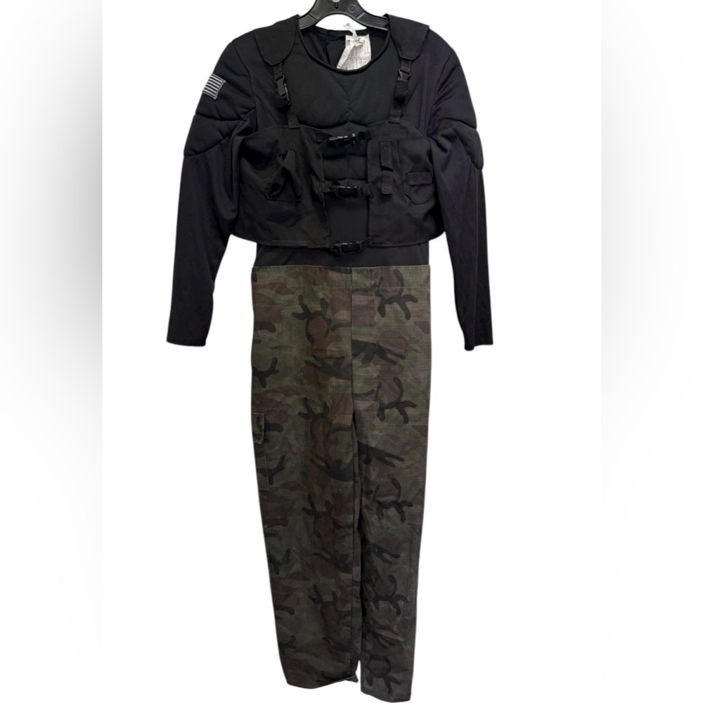 Black Tactical Vest with Camouflage Pants Costume Boys XL